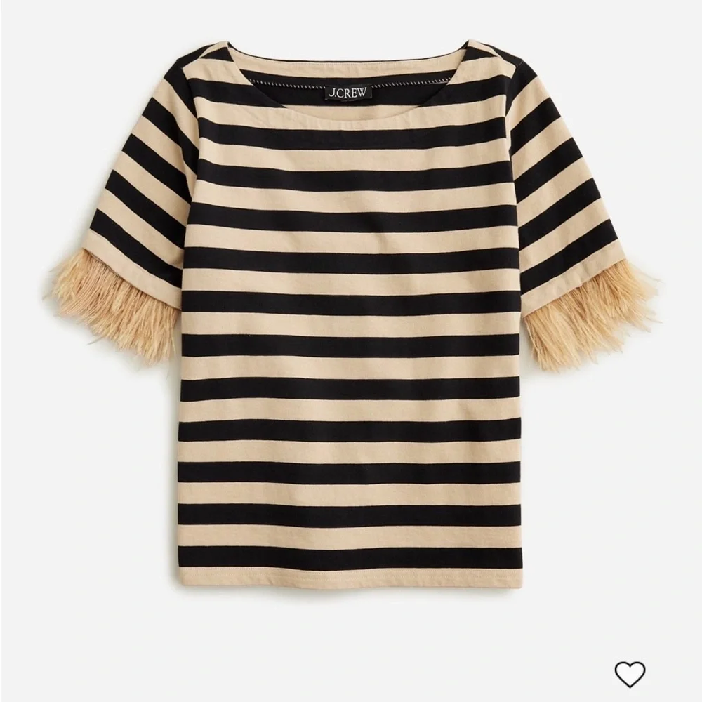 NWT J.Crew Mariner Jersey Cropped Boatneck T Shirt with Feathers - Picture 3 of 7